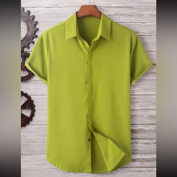 Men’s Lime Green Short-Sleeve Button-Up Shirt - XL- EUC - Picture 1 of 13